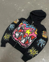 Street Fashion Brand Retro Zipper Hoodie Men Anime Graffiti Print Over