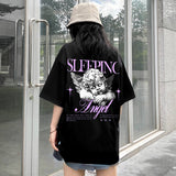 Trapwear Anime panel – Harajuku Sleeping Angle Printed Streetwear T Shirt Men Hip H