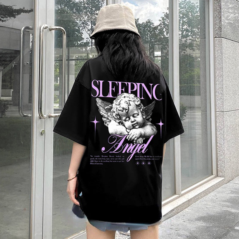 Trapwear Anime panel – Harajuku Sleeping Angle Printed Streetwear T Shirt Men Hip H