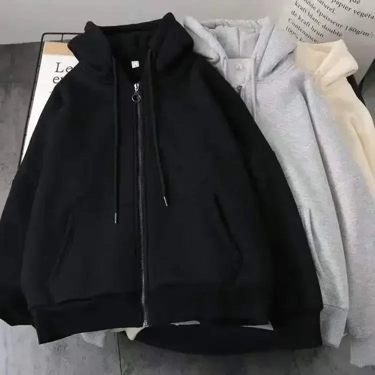 American Fashion Trend Joker Fleece Padded Zipper Hoodie Men Street Y2