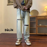 2023 summer new fashion jeans mens couples loose washed wide leg casual trousers boutique clothing simple style jeans for men unique jeans style 3834