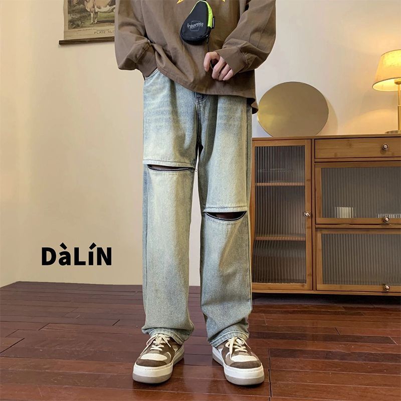 2023 summer new fashion jeans mens couples loose washed wide leg casual trousers boutique clothing simple style jeans for men unique jeans style 3834