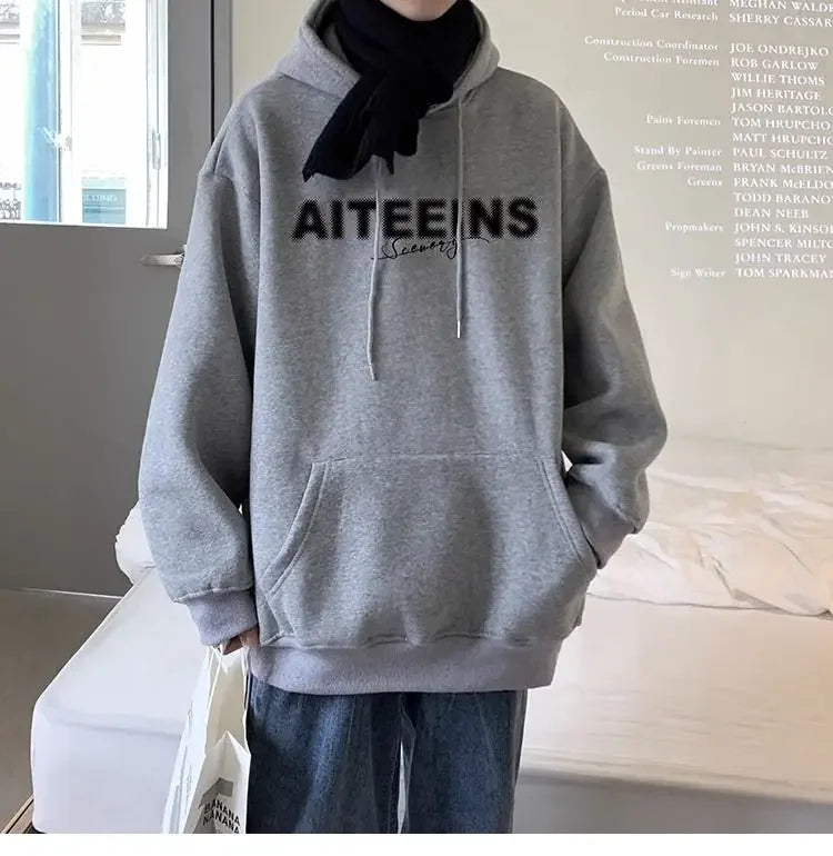 Burgundy Hooded Sweatshirt For Men 2024 Autumn And Winter New Tops Hea