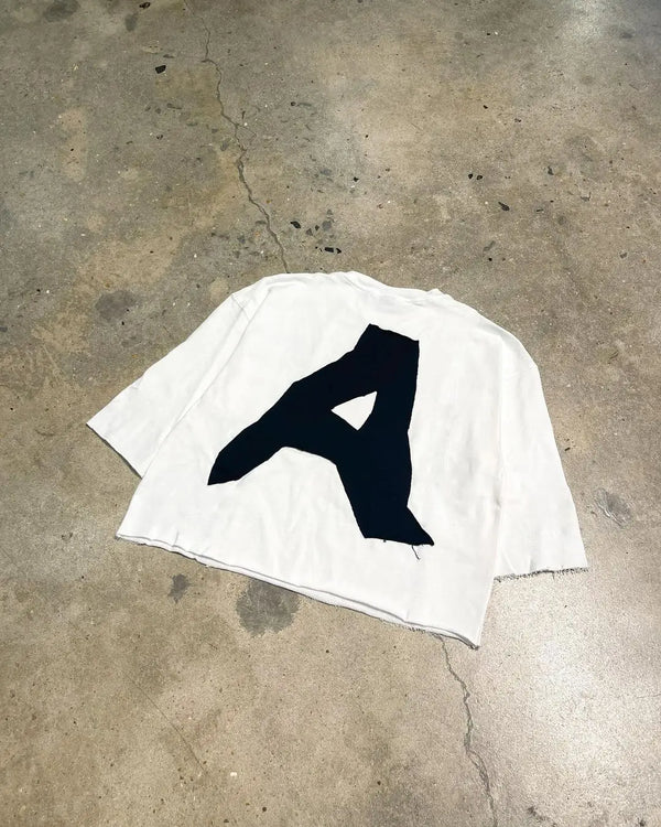 Harajuku Aesthetic piece – Harajuku Hip Hop Letter Print Y2K Top Round Neck Cotton Shor