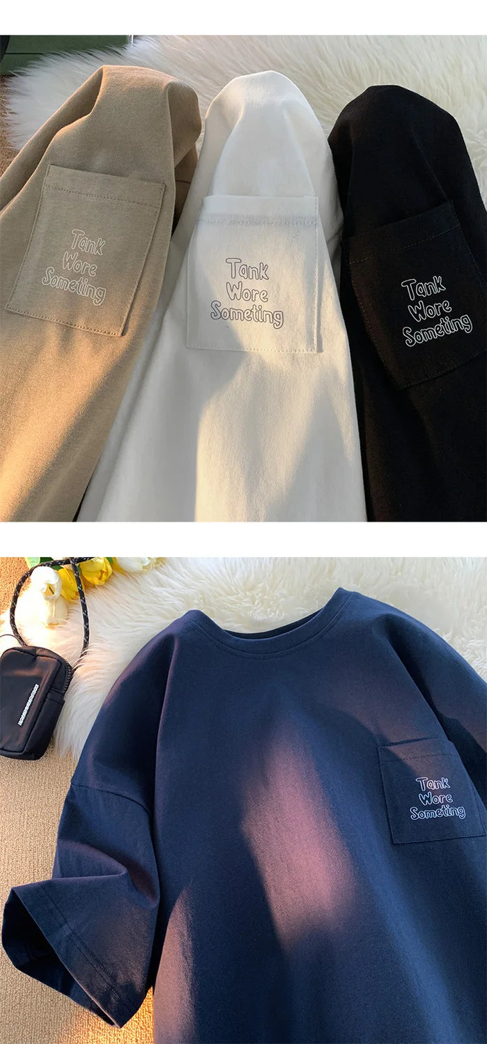 Gothic Oversized shirt – Korean Style Solid Color Short Sleeved Men Summer Japanese S