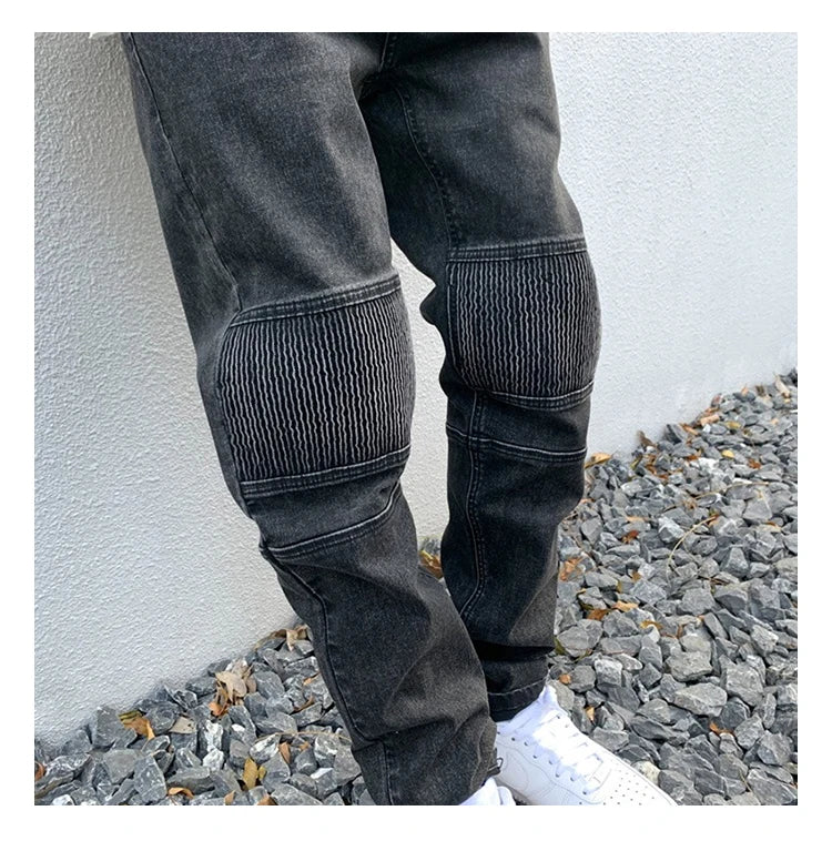 high street white knee pleated vertical stripe elastic fit skinny jeans male casual small leg jeans pants slim mens clothing unique jeans style 3669