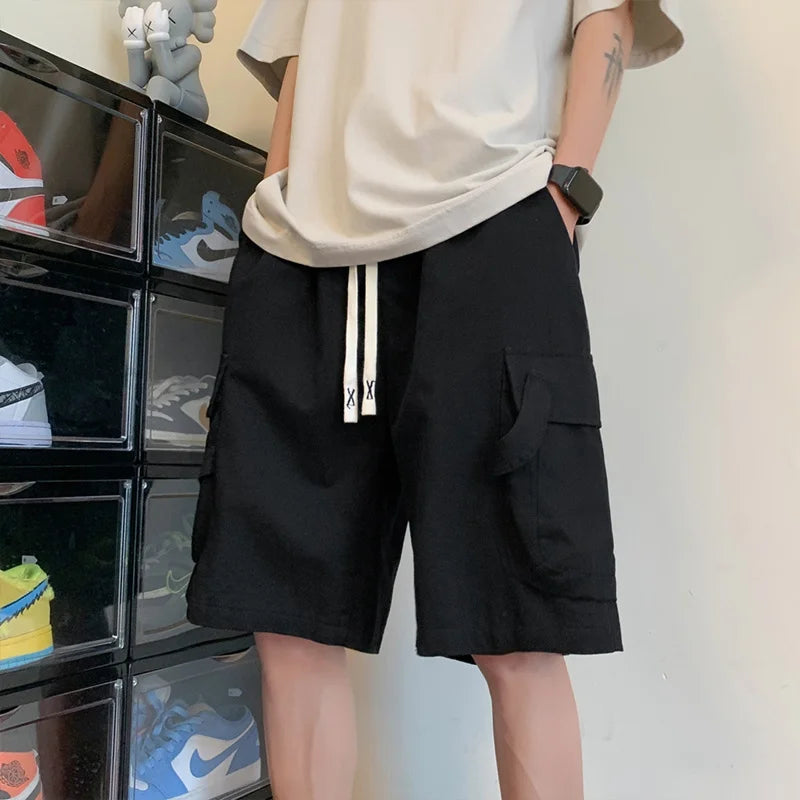 summer mens cargo shorts 2024 new outdoor multi pocket basketball casual loose work pants male drawstring y2k bermuda hombre combat utility trousers