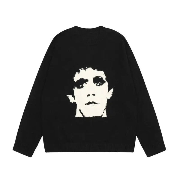 varsity flame pullover for men with bold graphic knit design, perfect for 2025 fashion, street fashion menswear trend for sea