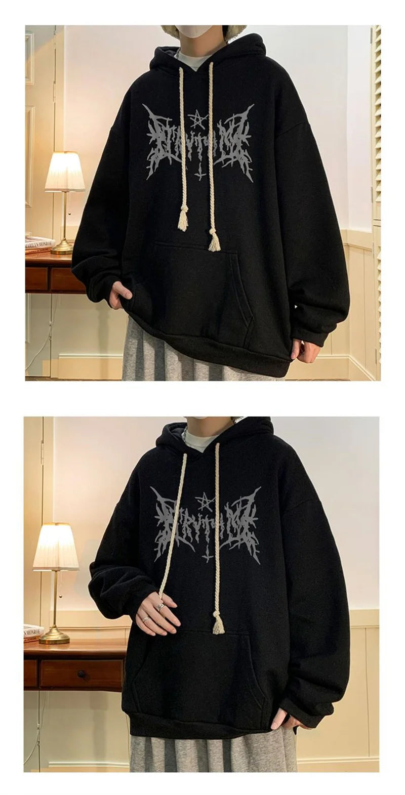 American Goth Printed Mens Pullover Hoodies Hip Hop Fashion Oversized