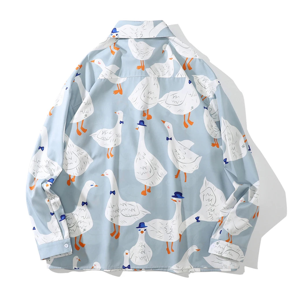 Dark Icon Full Printed Hawaiian Shirt Men Long Sleeve Turn-down Collar Shirts for Men