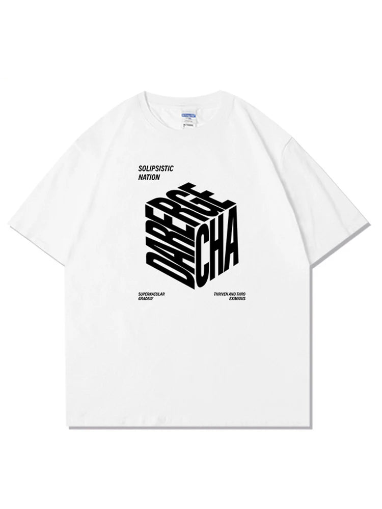 Cyberpunk Crying character – Summer High Street Cube Letter Printed T Shirt Men Casual Lo