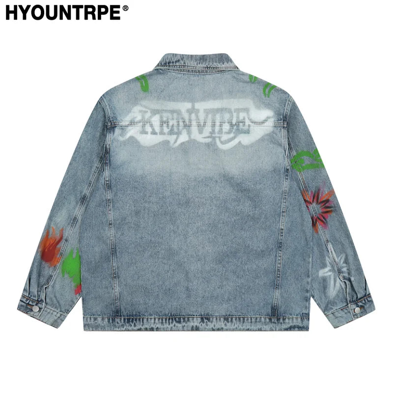 men harajuku graffiti denim jacket and coat fashion hip hop long sleeve jean patchwork outerwear casual streetwear jeans jack - variant style 534c22 for streetwear fashion