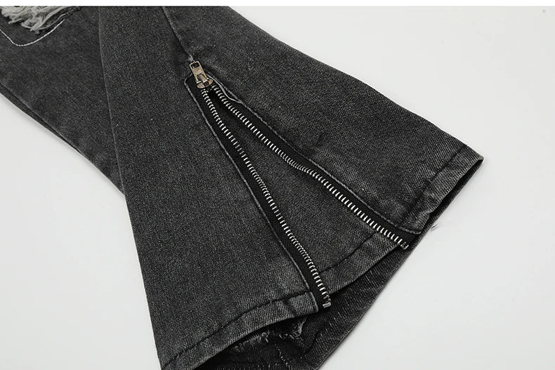 destroy ripped holes patchwork denim jeans men unisex casual rivet bottom zipper trousers jeans streetwear hip hop pants joggers unique joggers style 3646