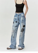 men baggy ripped jeans graffiti printed straight denim pants distressed jeans male streetwear hip hop jeans trousers y2k unique jeans style 5596