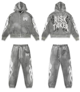 2024 y2k long sleeved zippered printed pullover hoodie hoodie and pants two piece streetwear trendy outfit dark vintage outfit unique default style 2231