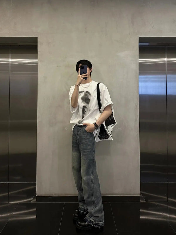 Glitchcore Crying angel – American T Shirt Men Short Sleeved Niche Trendy Brand Pure C
