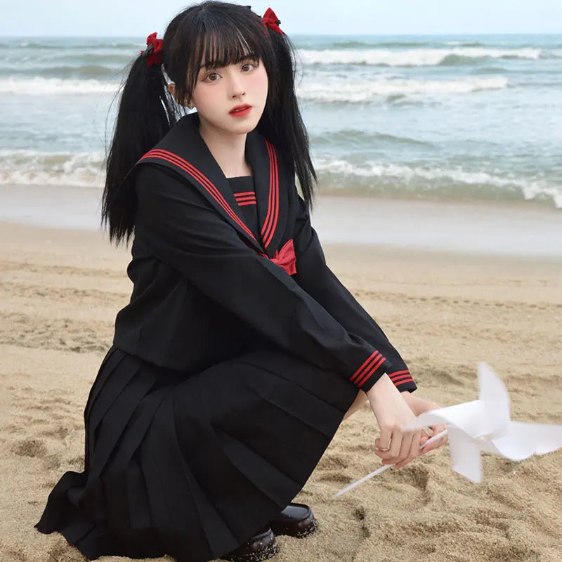 Navy Sailor Outfit Japanese Style School Uniform Skirt Girls JK Uniforms Student Sailor Dress Korean Student Seifuku COS Costume