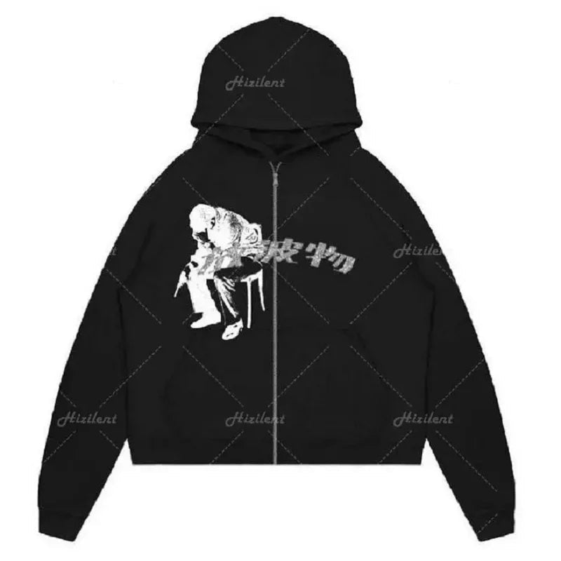 Hip Hop Glitter Graphics Mens Oversized Hoodies Joggers Y2K Aesthetic