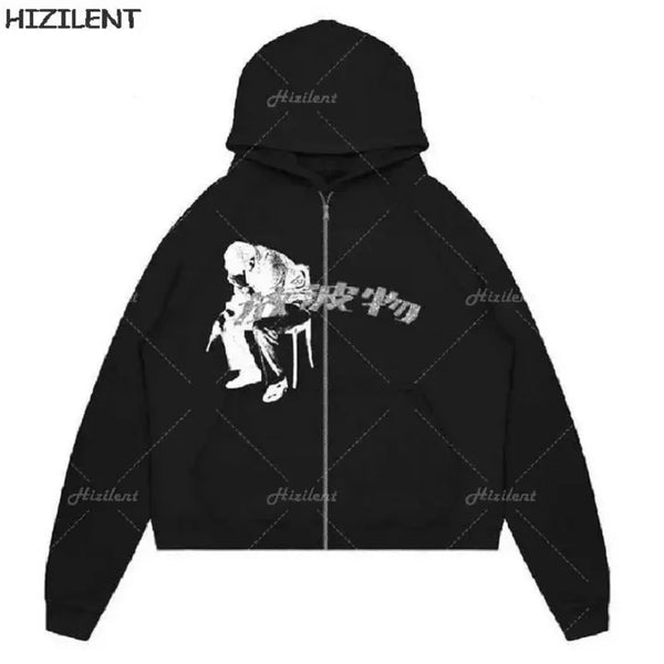 Hip Hop Glitter Graphics Mens Oversized Hoodies Joggers Y2K Aesthetic