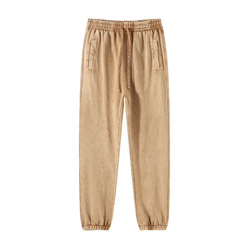 high street dark distressed vintage baggy joggers pants ins versatile drawstring sports pants men washing wax dyeing sweatpants unique joggers style 3197