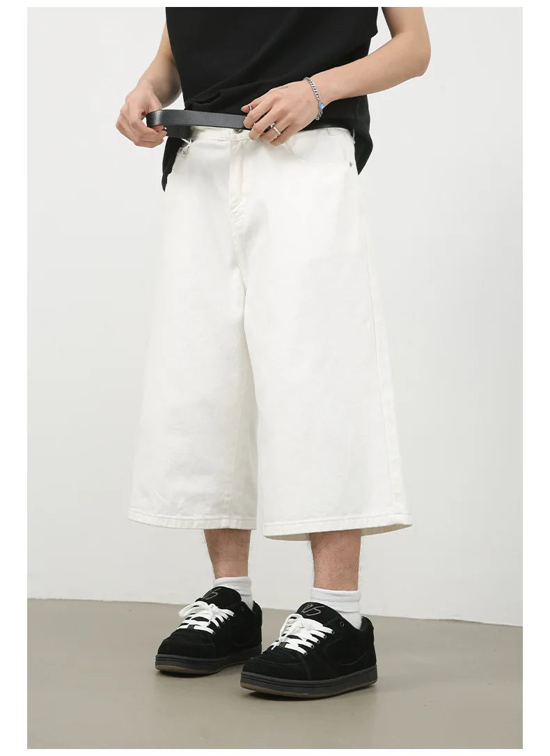 men summer streetwear fashion loose casual wide leg denim calf length jeans pants male vintage jeans baggy hosen pants unique jeans style 1499
