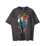 gothic oversized shirt featuring vintage retro 24ss print high street old school distressed cotton tops t shirt for summer