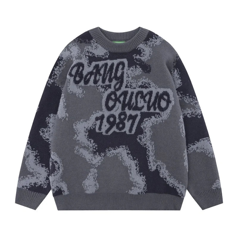 fashion contrast color knitted sweater unisex harajuku sweater casual letters pullover streetwear loose sweaters jumper knitwear trendy hip hop style outerwear, Y2K vintage urban hoodie, unique limited edition hoodie