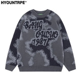 fashion contrast color knitted sweater unisex harajuku sweater casual letters pullover streetwear loose sweaters jumper knitwear trendy hip hop style outerwear, Y2K vintage urban hoodie, unique limited edition hoodie