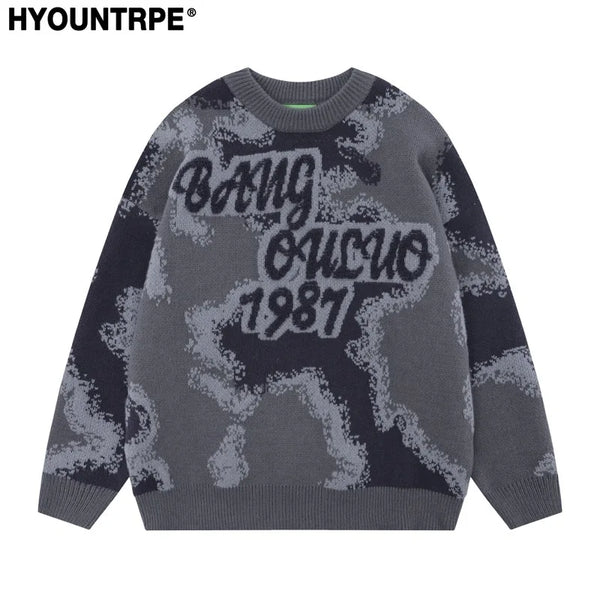 fashion contrast color knitted sweater unisex harajuku sweater casual letters pullover streetwear loose sweaters jumper knitwear trendy hip hop style outerwear, Y2K vintage urban hoodie, unique limited edition hoodie