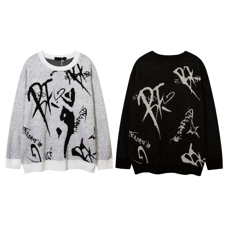 rainbowtouches men sweaters high street crew neck trendy pullover vintage loose knitted sweater spring and autumn mens clothing trendy hip hop style outerwear, aesthetic street look hoodie, urban wear with bold artwork