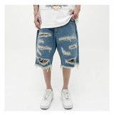Mens Fashion Denim Jean Shorts Summer Casual Destroyed Ripped Destressed Holes Loose Shorts Hip Hop Streetwear Shorts Joggers