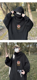 Autumn Lion Dance Graphic Ninja Hoodie Men Fleece Pocket Turtleneck Ov