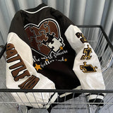 panel varsity outerwear, 2025 trend, for men, fall streetwear outfit, oversized style, layered fashion, modern aesthetic, graphic detail