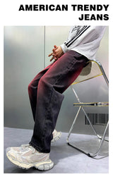 2024 spring autumn high street wide leg denim pants men render red loose straight jeans y2k fashion streetwear baggy trousers unique jeans style 4414