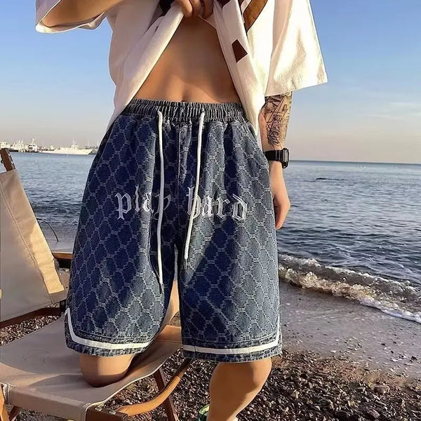 American Retro Tie-dye Denim Shorts Male Streetwear Short Jeans Luxury 2024 Summer Korean Fashion Hip-hop Cargo Straight Shorts