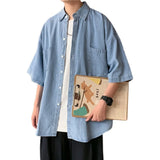 2023 Denim Short-sleeved Shirt Men's Summer Japanese Style Loose And Comfortable Casual Jacket Boutique Clothing Simple Style