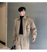 men 2 pieces sets quilted short cargo jacket pant autumn winter korean streetwear casual thicken bomber coat trousers suits unique cargo style 2763