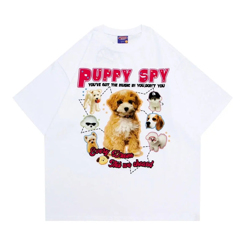 Gothic Crying angel – American Retro Cute Puppy Print Short Sleeved Summer Men And