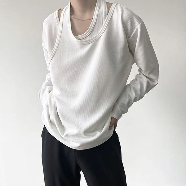 Anime Aesthetic piece – Mens Double Layer Irregular Casual Tops Genderless 2024 Spri