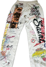 24ss vintage retro graffiti washed worn cotton high street long pants leggings unique default style 6191