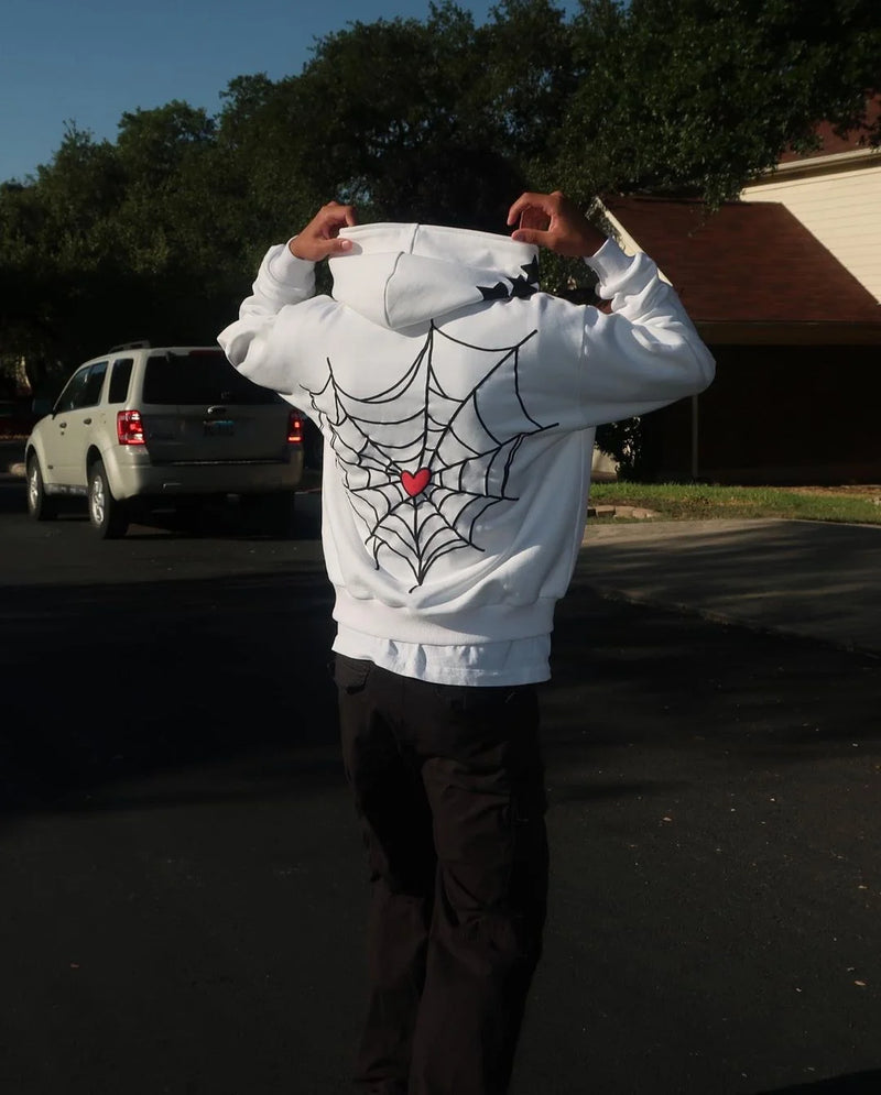 Y2K Vintage Women Clothes Hoodies Spiderweb Sweatshirt Printed Dark Lo