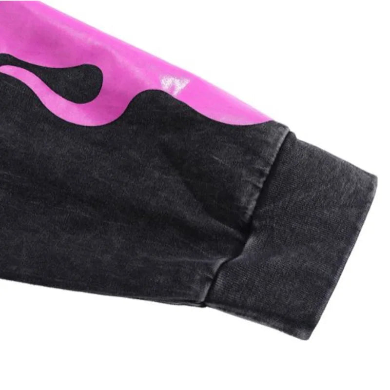 Cyberpunk Graphic Tee – Harajuku Skeleton Fire Printed Retro Distressed Washed T Shi – Urban Streetwear for Men & Women