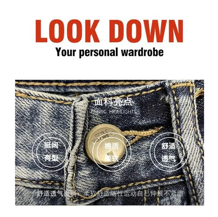 22 year denim shorts mens summer korean style printed korean style casual pants unique jeans style 1966