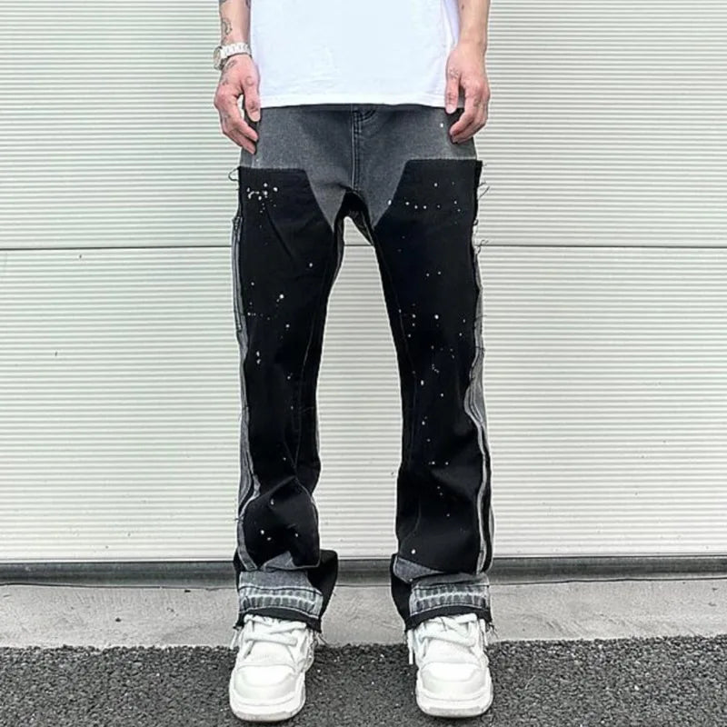 color washed denim mens jeans pants fashion graffiti patchwork loose biker red jeans streetwear hip hop casual straight pants ripped baggy denim