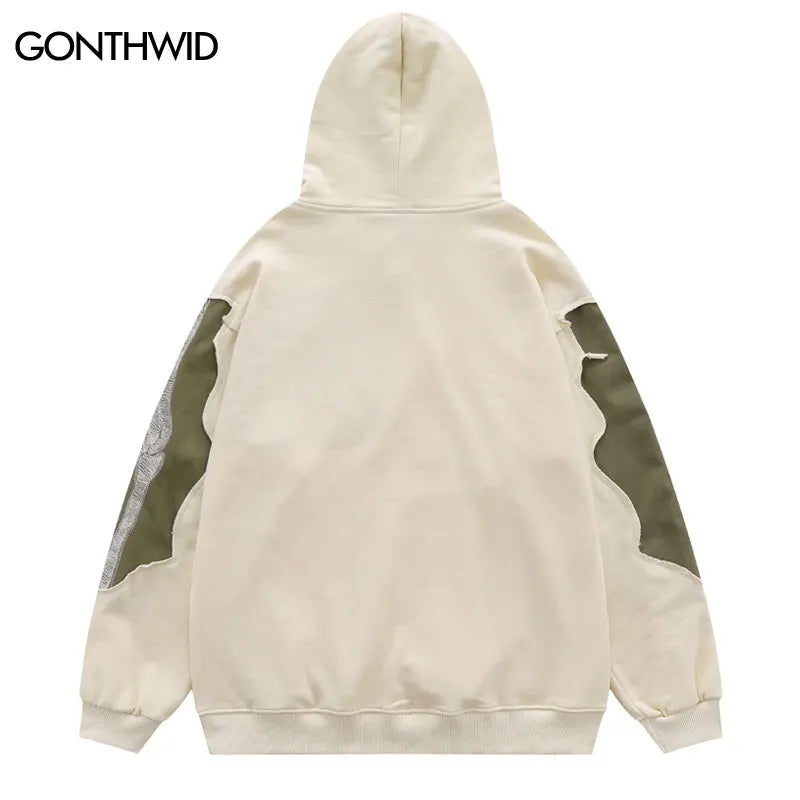 Hip Hop Men Hoodie Sweatshirt Y2K Embroidery Skeleton Skull Patch Punk