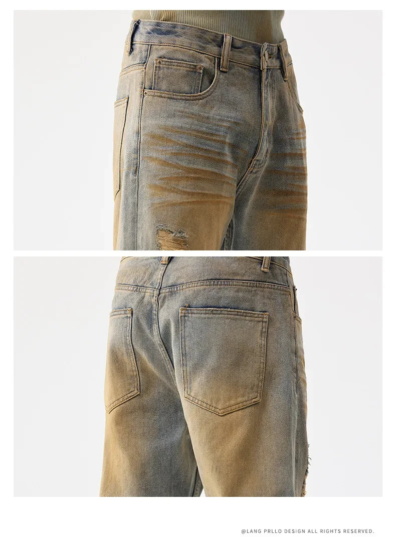 men patch hole distressed plus size denim pant ripped jeans streetwear fashion hip hop vibe loose casual baggy jeans trousers 40 unique jeans style 3183