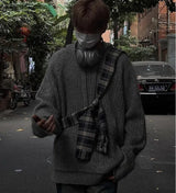 varsity flame knitwear, statement sweater, cozy knitwear for men, oversized grunge aesthetic winter top