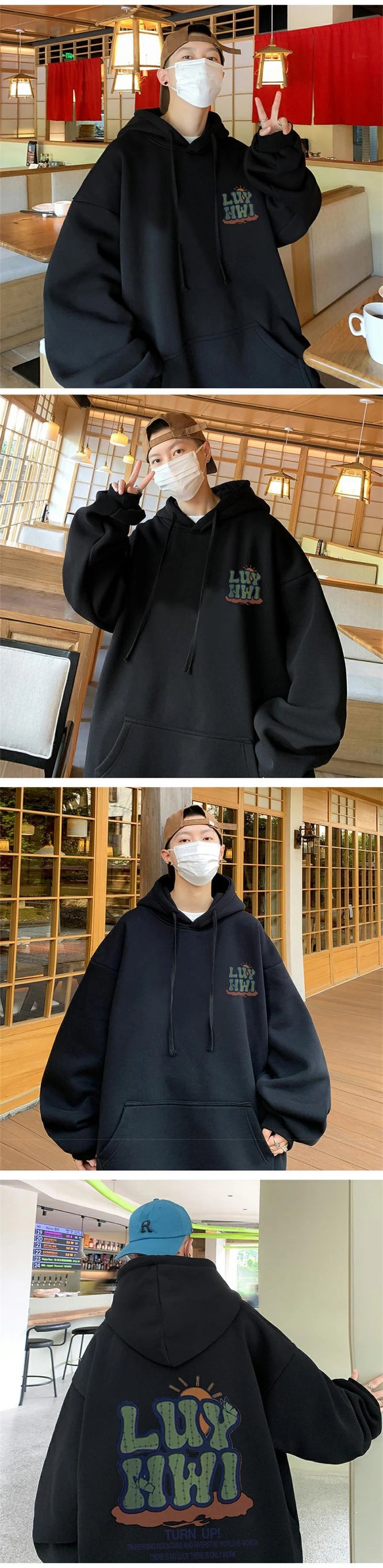New Letter Graphic Print Hooded Sweatshirts For Men Elegant Vintage Co