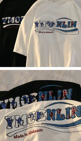 Glitchcore Melting smiley – Pure Cotton American Retro Simple Trendy Letter Short Sleeve