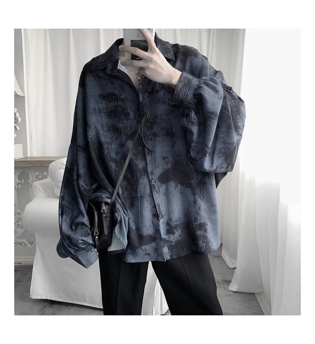 Tie dye loose shirt men long sleeved early autumn Korean version student ins men shirt dark abstinence